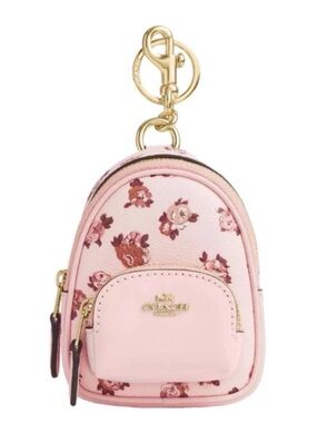 NWT Coach Floral Mini Backpack Keychain Bag Charm - Pink Gold Hardware Giftable!